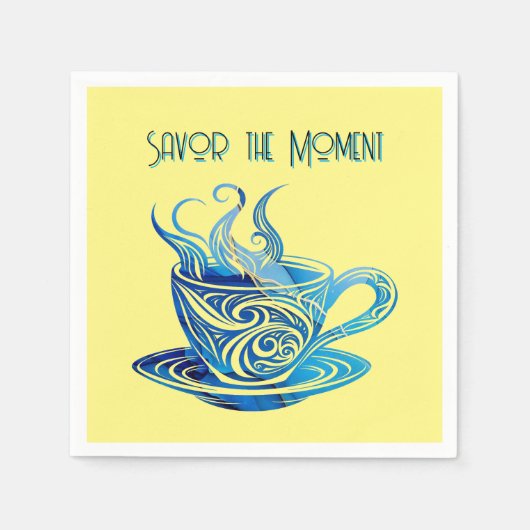 渦巻芸術的き模様の青コーヒーカップ スタンダードカクテルナプキン (正面)