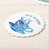 渦巻芸術的き模様の青コーヒーカップ ペーパーコースター (アングル)