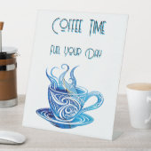 渦巻芸術的き模様の青コーヒーカップ 台座サイン (インサイチュ)