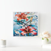 渦巻鮮やかきに囲まれた開花の花 スクエア壁時計 (ホーム)