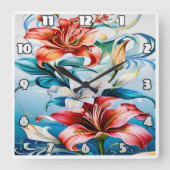 渦巻鮮やかきに囲まれた開花の花 スクエア壁時計 (正面)