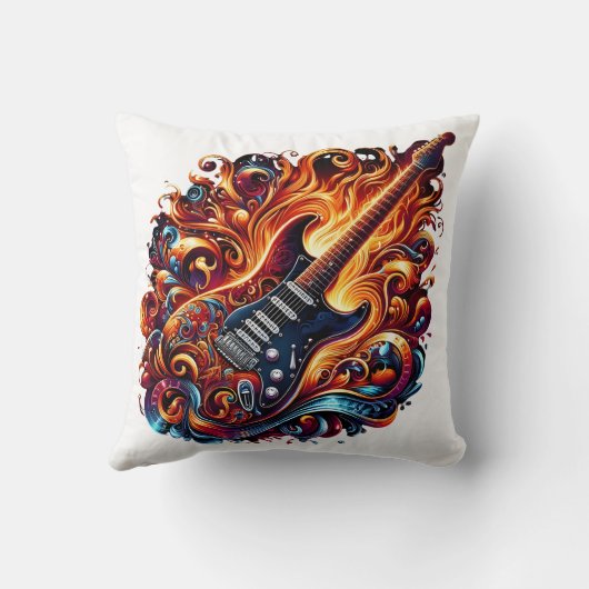 渦巻鮮やかく炎に囲まれたギター クッション (裏面)