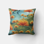渦巻鮮やかく青の中にオレンジ色の花 クッション (裏面)