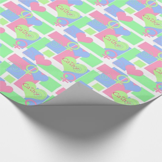 渦巻、正方形およびハート+一流かメスの印かゲイ ラッピングペーパー (角)