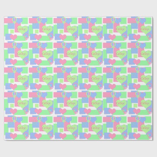 渦巻、正方形およびハート+一流かメスの印かゲイ ラッピングペーパー (フラット)