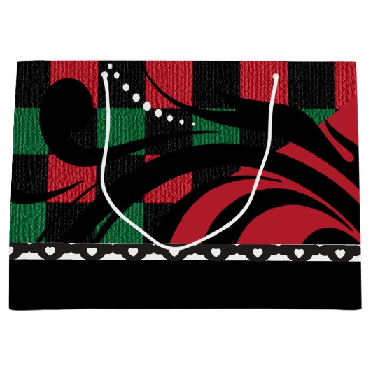 渦市松模様にデザイン |黒、赤、緑 ラージペーパーバッグ (正面)