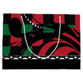 渦市松模様にデザイン |黒、赤、緑 ラージペーパーバッグ (裏面)