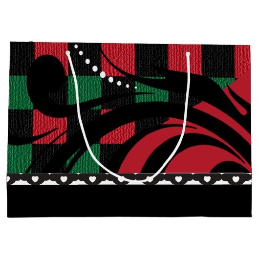 渦市松模様にデザイン |黒、赤、緑 ラージペーパーバッグ (裏面)