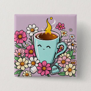 温お洒落かいコーヒーと花のカップ 缶バッジ