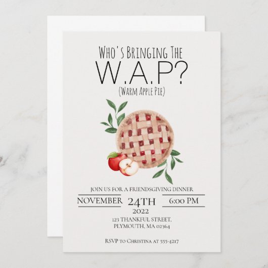 温かいアップルパイおもしろいフレンドシップ招待状 招待状 (正面/裏面)