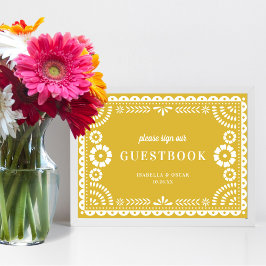 温かいイエローパペル結婚ピカドのゲストブックサイン ポスター