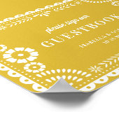 温かいイエローパペル結婚ピカドのゲストブックサイン ポスター (角)