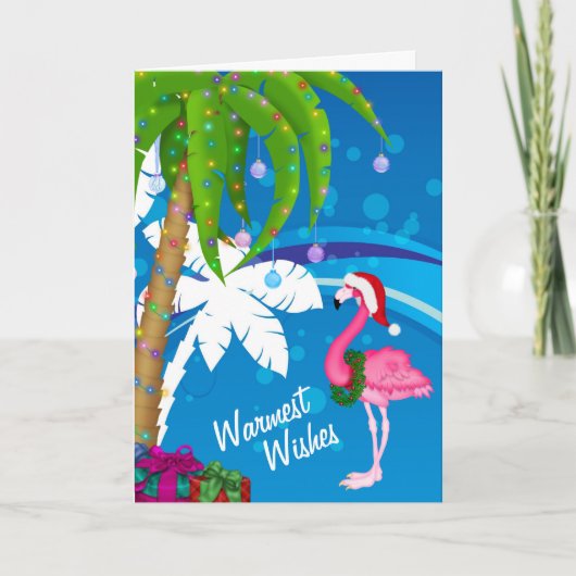温かいウィッシュパームツリーズフラミンゴビーチクリスマス シーズンカード (正面)