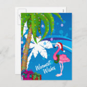 温かいウィッシュパームツリーズフラミンゴビーチクリスマス シーズンポストカード (正面/裏面)