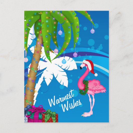 温かいウィッシュパームツリーズフラミンゴビーチクリスマス シーズンポストカード (正面)