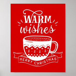 温かいウィッシュホットカップコーヒーココアクリスマス赤白 ポスター