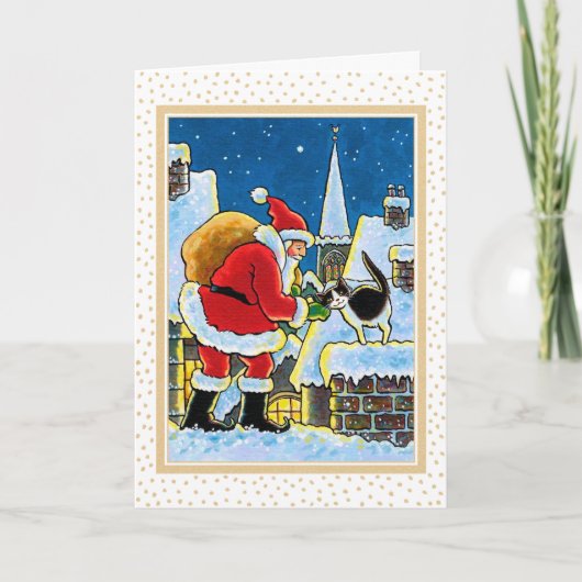 温かいウェルカムサンタキャットクリスマスイラストレーション シーズンカード (正面)