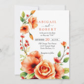温かいオレンジ色の花のフレーム ウェディング 招待状 (正面)