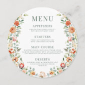 温かいオレンジ色の花のボホ丸いメニューカードプレート メニュー (正面)