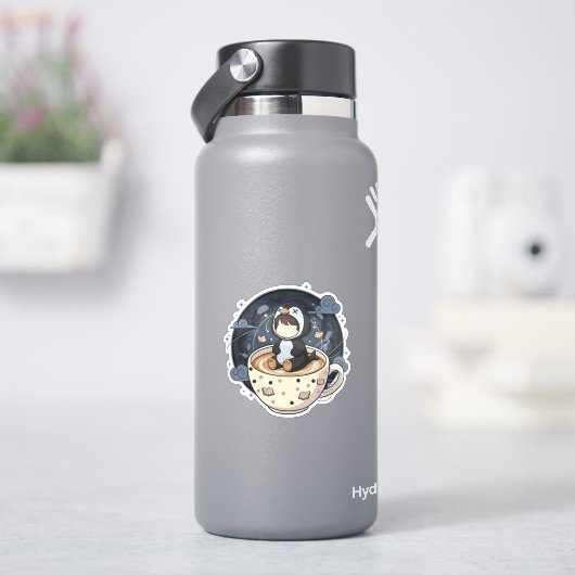 温かいカップと一緒に本を読むペンギン シール (HydroFlask)