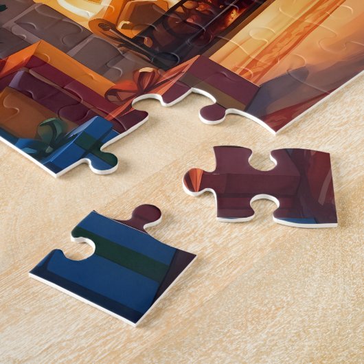 温かいクリスマスの暖炉で、サンタがプレゼント ジグソーパズル (側面)