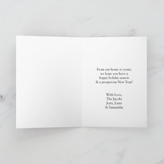 温かいコーヒーとジンジャーブレッドのクッキーのクリスマス カード (内部)