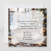 温かいコーヒーとジンジャーブレッドのクッキーのクリスマス カード (裏面)