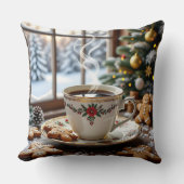 温かいコーヒーとジンジャーブレッドのクッキーのクリスマス クッション (正面)