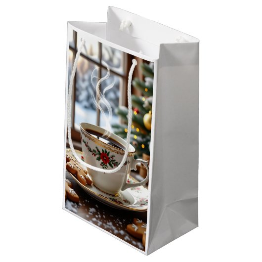 温かいコーヒーとジンジャーブレッドのクッキーのクリスマス スモールペーパーバッグ (裏面アングル)