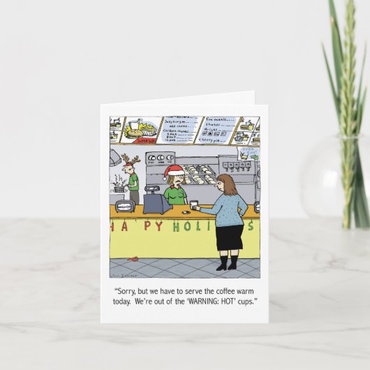 温かいコーヒーホリデーカートゥーおもしろいムクリスマスクリスマス シーズンカード (正面)