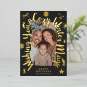 温かいゴールドの手描きクリスマス写真 箔シーズンカード (立ち正面)