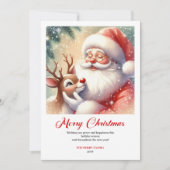 温かいサンタとルドルフの伝統的なクリスマスカード シーズンカード (正面)