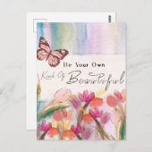 温かいチューリップと蝶の引用文,カスタムモノグラム   ポストカード (正面/裏面)