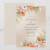 温かいテラコッタのペイントされた葉の結婚式 招待状 (正面/裏面)
