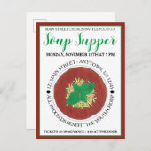 温かいトマトバジルスープのボウル料理の夕食 インビテーションポストカード (正面/裏面)