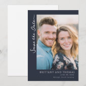 温かいネイビーのミニマル写真 セーブザデート (正面/裏面)