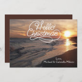 温かいビーチとサンセットクリスマスカード シーズンカード (正面/裏面)