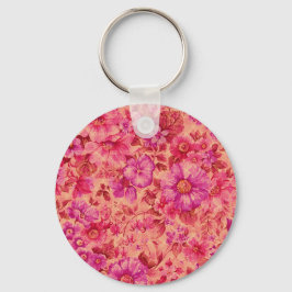温かいピンクとパープルの様々な開花花 キーホルダー