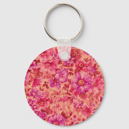温かいピンクとパープルの様々な開花花 キーホルダー (正面)