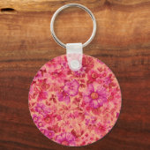 温かいピンクとパープルの様々な開花花 キーホルダー (正面)
