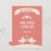 温かいピンクの鳥の歌の招待状 招待状 (正面/裏面)