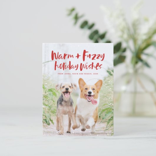 温かいファジーの願い休日ペットの写真はがき シーズンポストカード (スタンド正面)