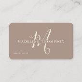 温かいベージュモノグラムのスクリプトQRコード 名刺 (正面)