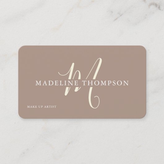 温かいベージュモノグラムのスクリプトQRコード 名刺 (正面)