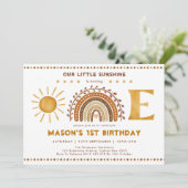 温かいボホテラコッタサンシャインレインボー1歳誕生日 招待状 (スタンド正面)