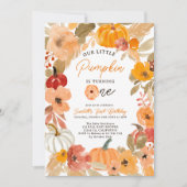 温かいボホ秋リトルカンプキンファースト誕生日パーティー 招待状 (正面)