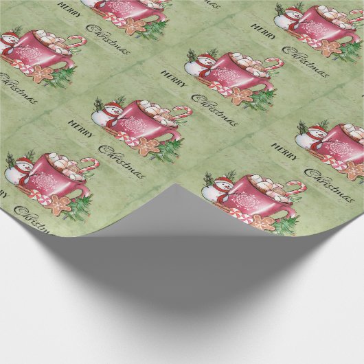 温かい冬のカップメリークリスマスハッピーホリデー ラッピングペーパー (角)