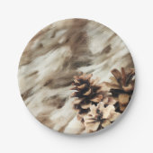 温かい冬の願い ラスティックなホリデー 松ぼっくり ペーパープレート (正面)
