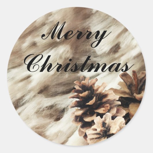 温かい冬の願い ラスティックなホリデー 松ぼっくり ラウンドシール (正面)