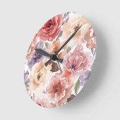 温かい日没の芍薬の水彩バラの花柄 ラウンド壁時計 (傾斜)